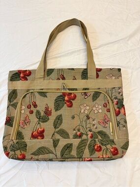 Vintage Bovano USA Floral Tapestry Tote Bag – Strawberry & Cherry Botanical